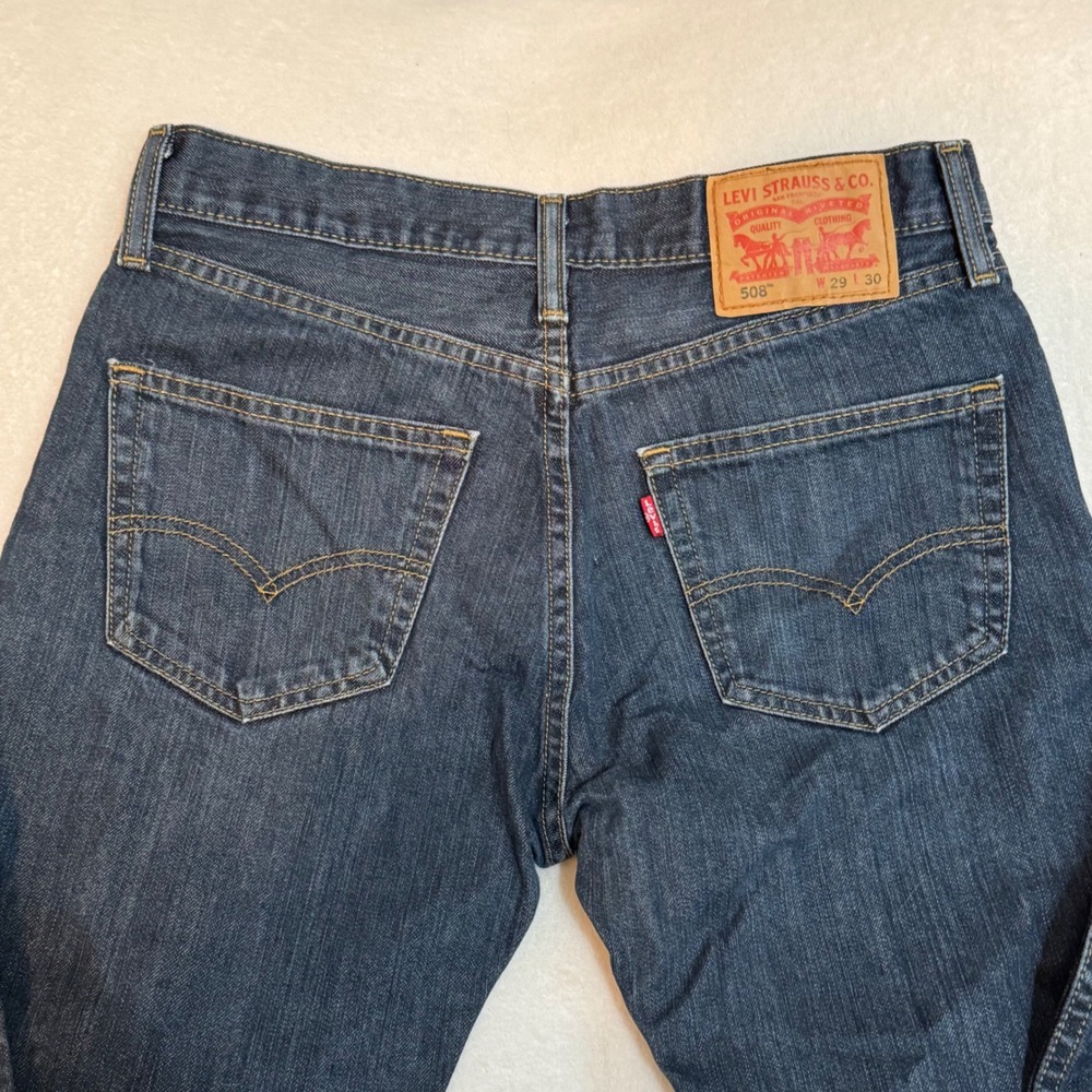 Levis 508 Regular Taper Fit Jeans Mens 29x30 Dark Wash Indigo Blue Denim - Picture 4 of 6